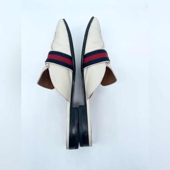 Gucci GG Logo Marmont Red Blue Web Canvas White Leather Mules Loafers EU 38.5 - Picture 11 of 15